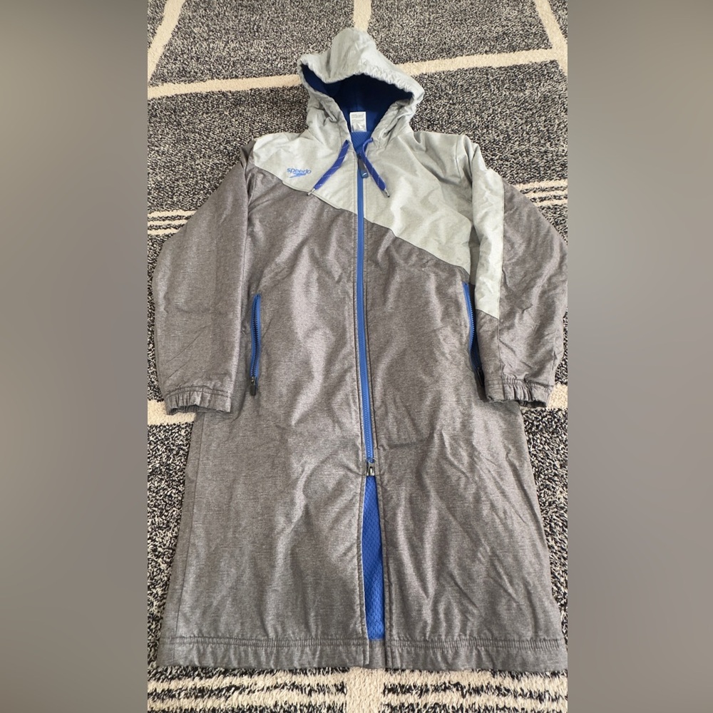 Speedo Unisex Parka Jacket Fleece Lined Team Colors Swimwear Cover Up, Navy Blue